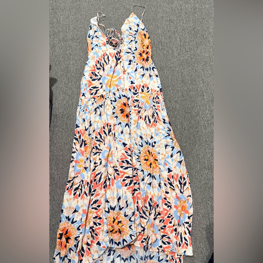 Elan Floral Maxi Dress - Blue and Orange Multicolor